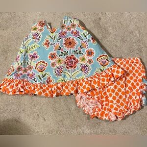 Floral Dress and Orange Shorts Set